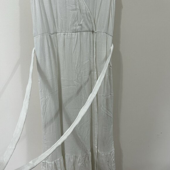 KNOX ROSE Maxi Dress S White Faux Wrap Tiered Seersucker Beachcore Resort - Picture 8 of 13